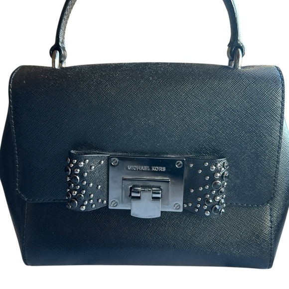 Michael Kors Tina Bow Jewel Leather Satchel in Black - Picture 3 of 9